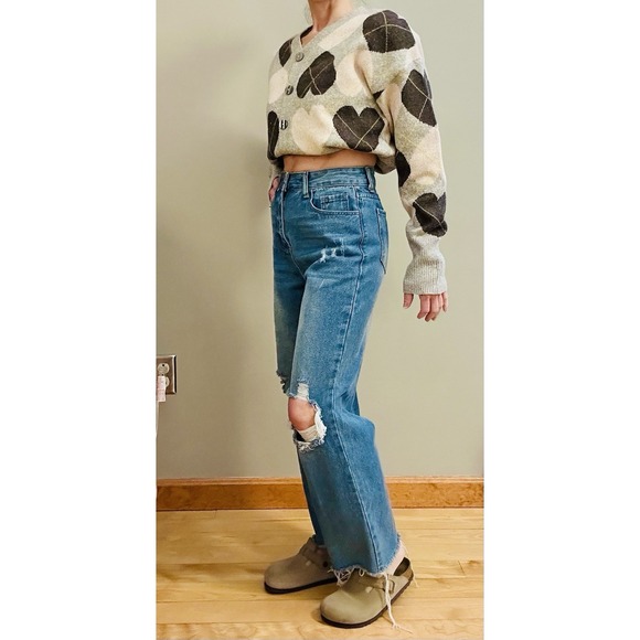 SHEIN Crop Jeans Women Distressed High Waisted 4 - Picture 2 of 15